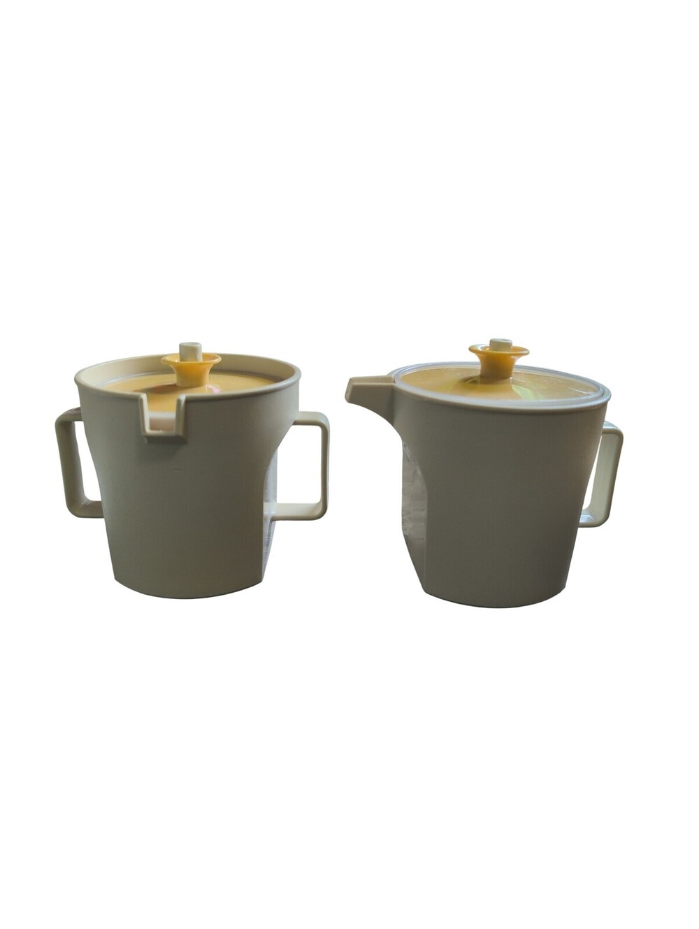 Vintage Tupperware Cream And Sugar Set Beige Color Yellow Top #1414 #1415 EUC